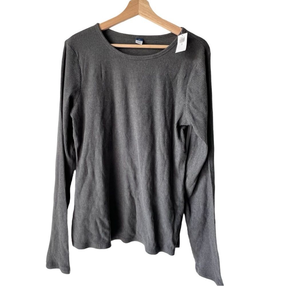 Women's old navy long sleeve gray crew neck top nwt casual fresh fabric size XL